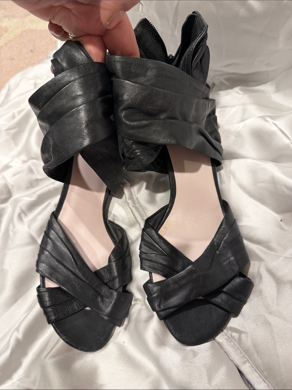 Women’s Black Leather Wrap-Strap Sandals